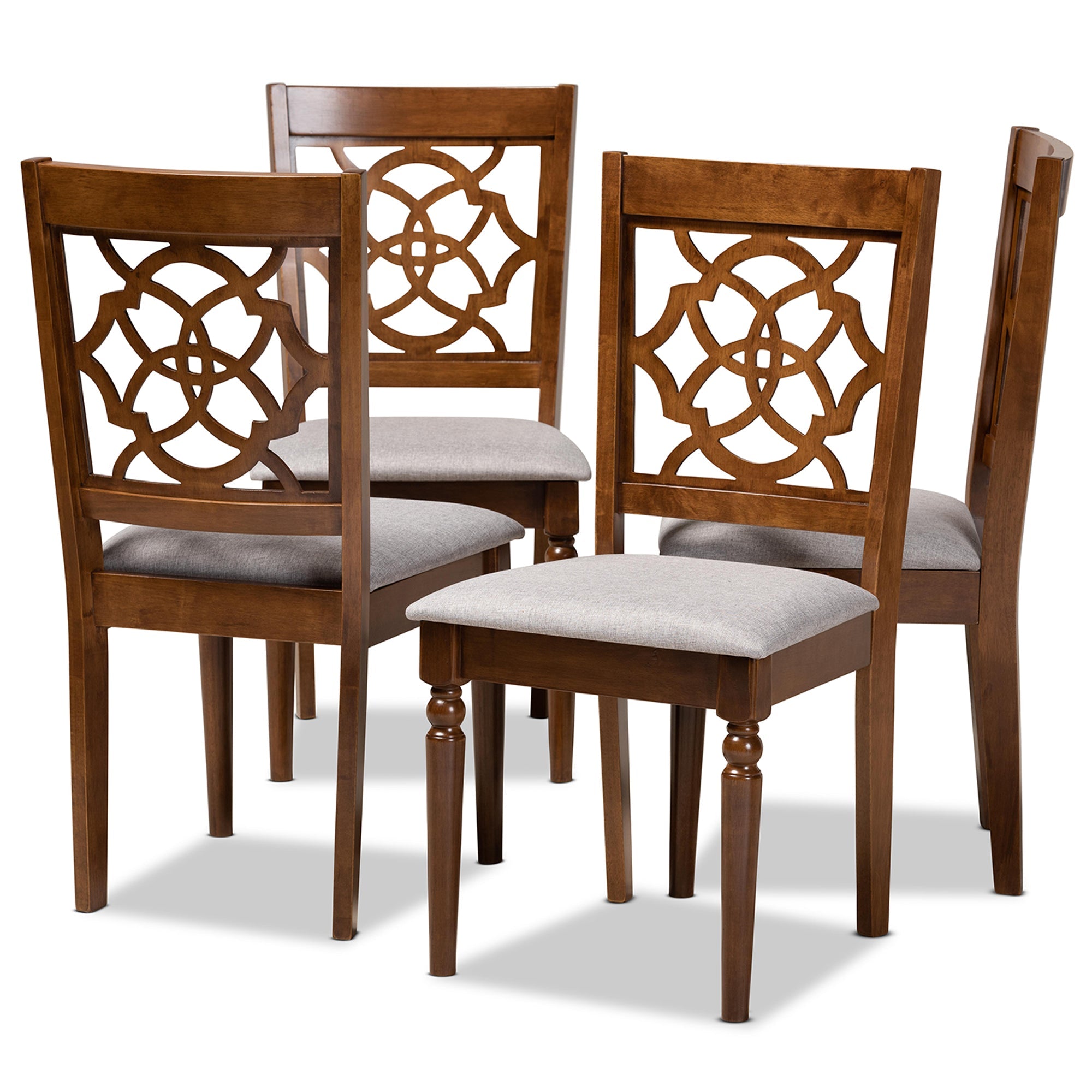 Lylah Modern and Contemporary Grey Fabric Upholstered and Walnut Brown Finished Wood 4-Piece Dining Chair Set