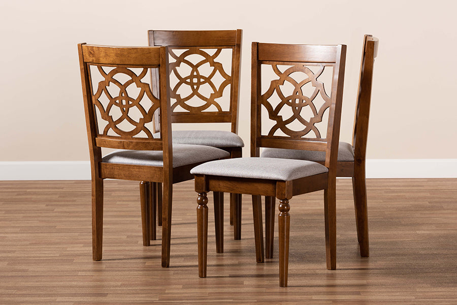 Lylah Modern and Contemporary Grey Fabric Upholstered and Walnut Brown Finished Wood 4-Piece Dining Chair Set