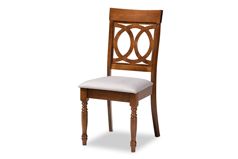 Lucie Modern and Contemporary Grey Fabric Upholstered and Walnut Brown Finished Wood 4-Piece Dining Chair Set