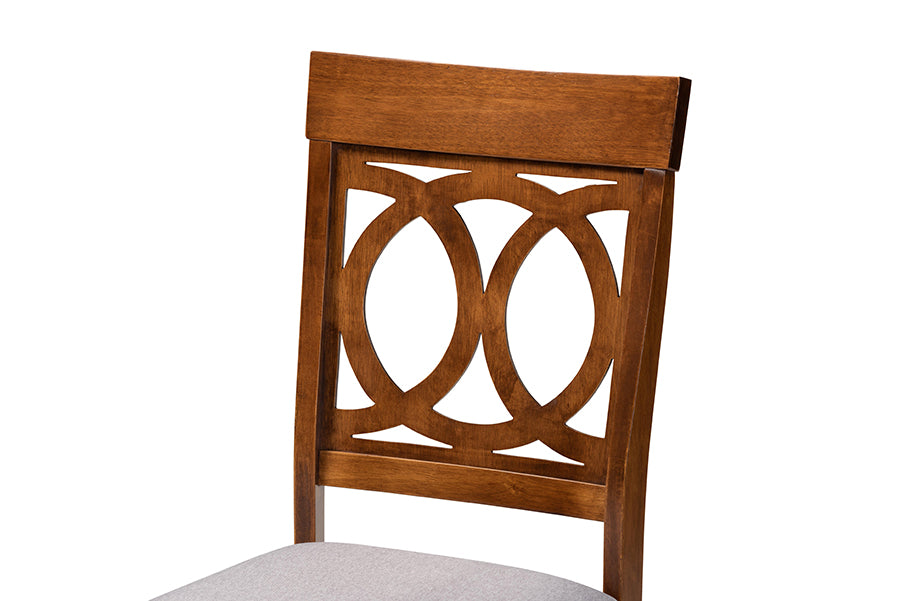 Lucie Modern and Contemporary Grey Fabric Upholstered and Walnut Brown Finished Wood 4-Piece Dining Chair Set