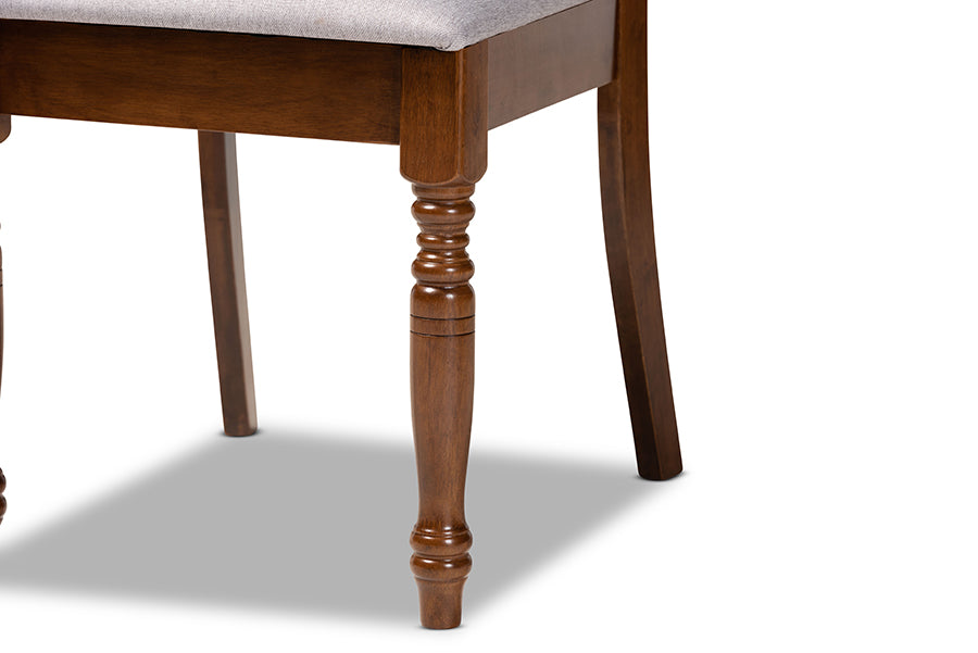 Lucie Modern and Contemporary Grey Fabric Upholstered and Walnut Brown Finished Wood 4-Piece Dining Chair Set