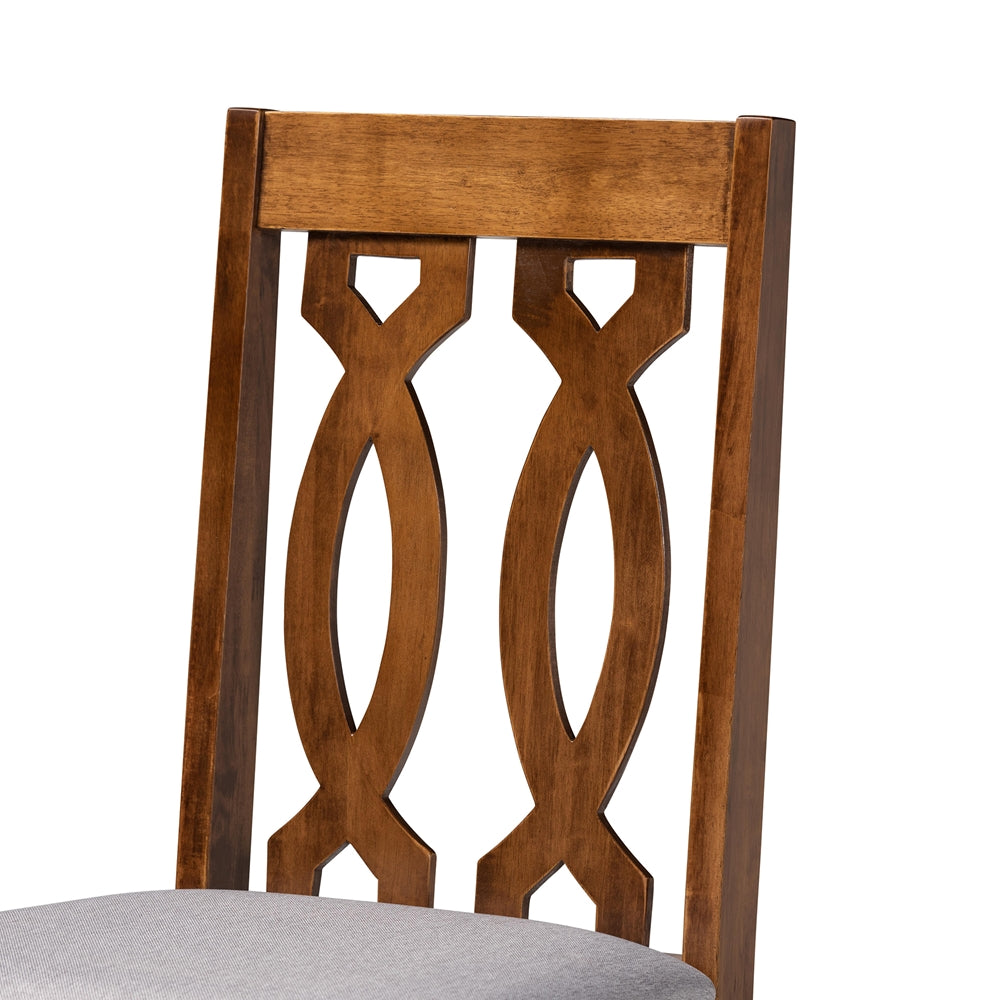 Julie Modern and Contemporary Grey Fabric Upholstered and Walnut Brown Finished Wood 5-Piece Dining Set