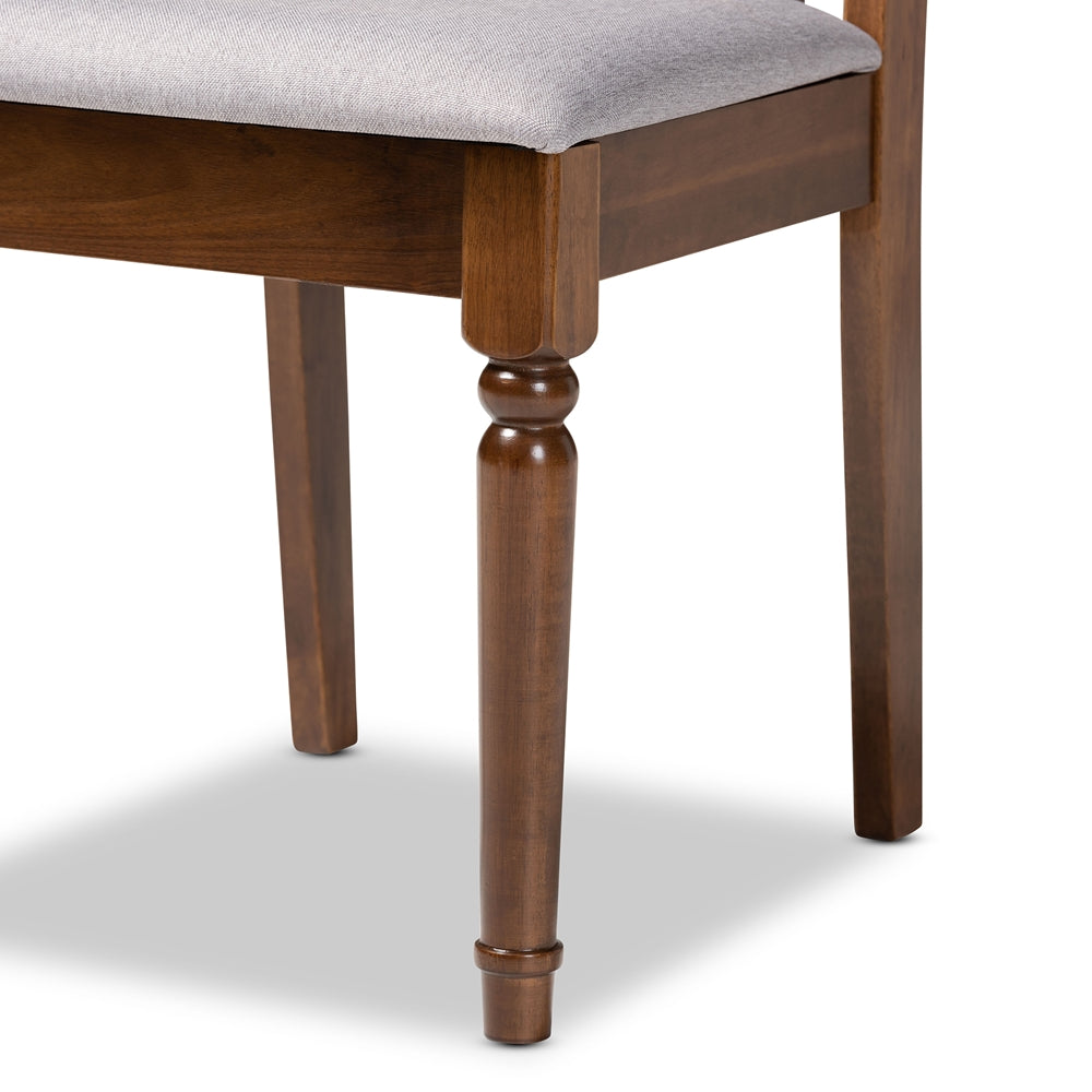 Julie Modern and Contemporary Grey Fabric Upholstered and Walnut Brown Finished Wood 5-Piece Dining Set