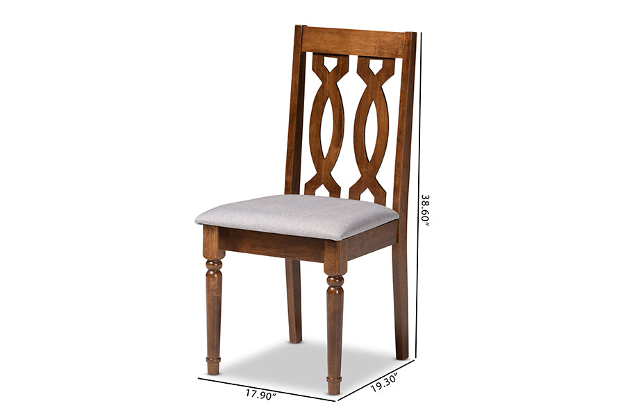 Cherese Modern and Contemporary Grey Fabric Upholstered Walnut Brown Finished 4-Piece Wood Dining Chair Set
