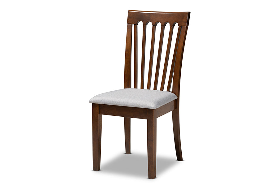 Minette Modern and Contemporary Grey Fabric Upholstered Walnut Brown Finished Wood Dining Chair Set