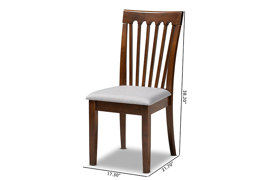 Minette Modern and Contemporary Grey Fabric Upholstered Walnut Brown Finished Wood Dining Chair Set