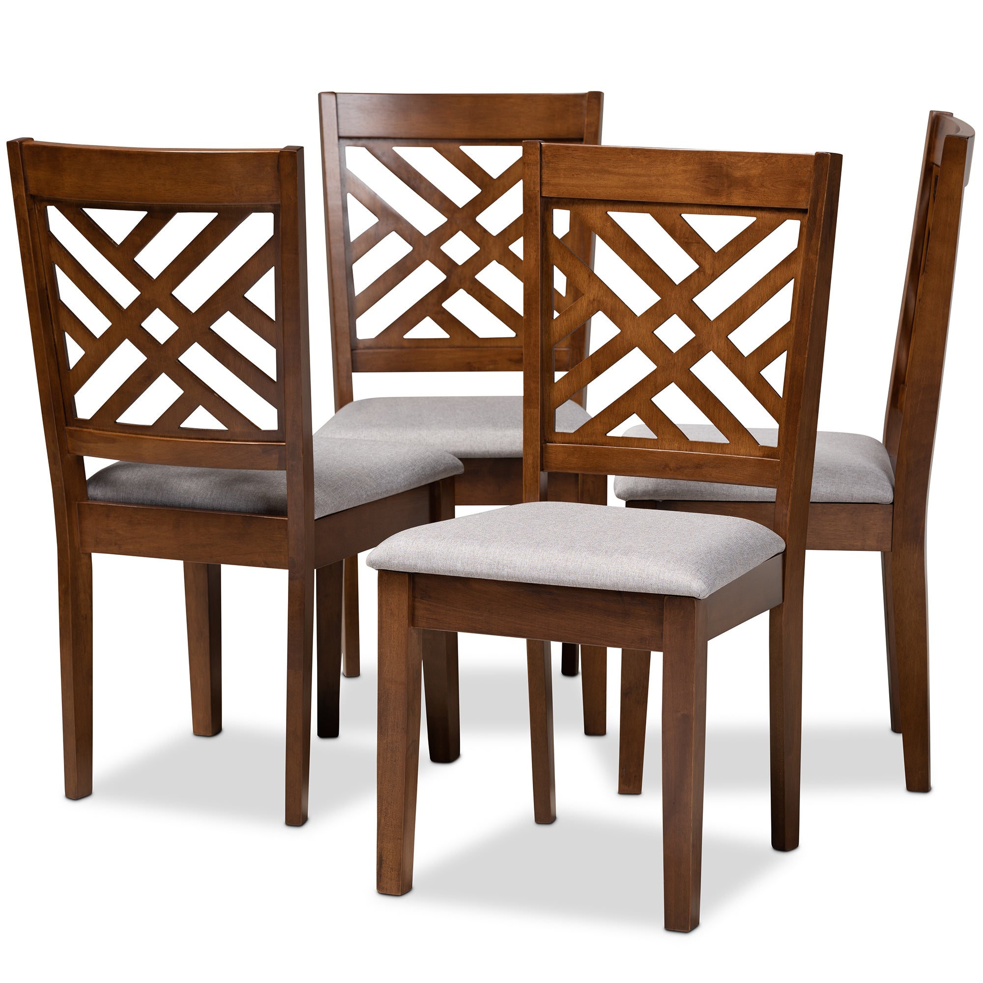 Baxton Studio Caron Modern and Contemporary Grey Fabric Upholstered Walnut Brown Finished 4-Piece Wood Dining Chair Set Set
