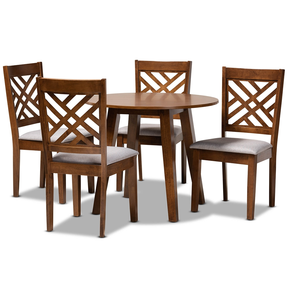 Lilly Modern and Contemporary Grey Fabric Upholstered and Walnut Brown Finished Wood 5-Piece Dining Set