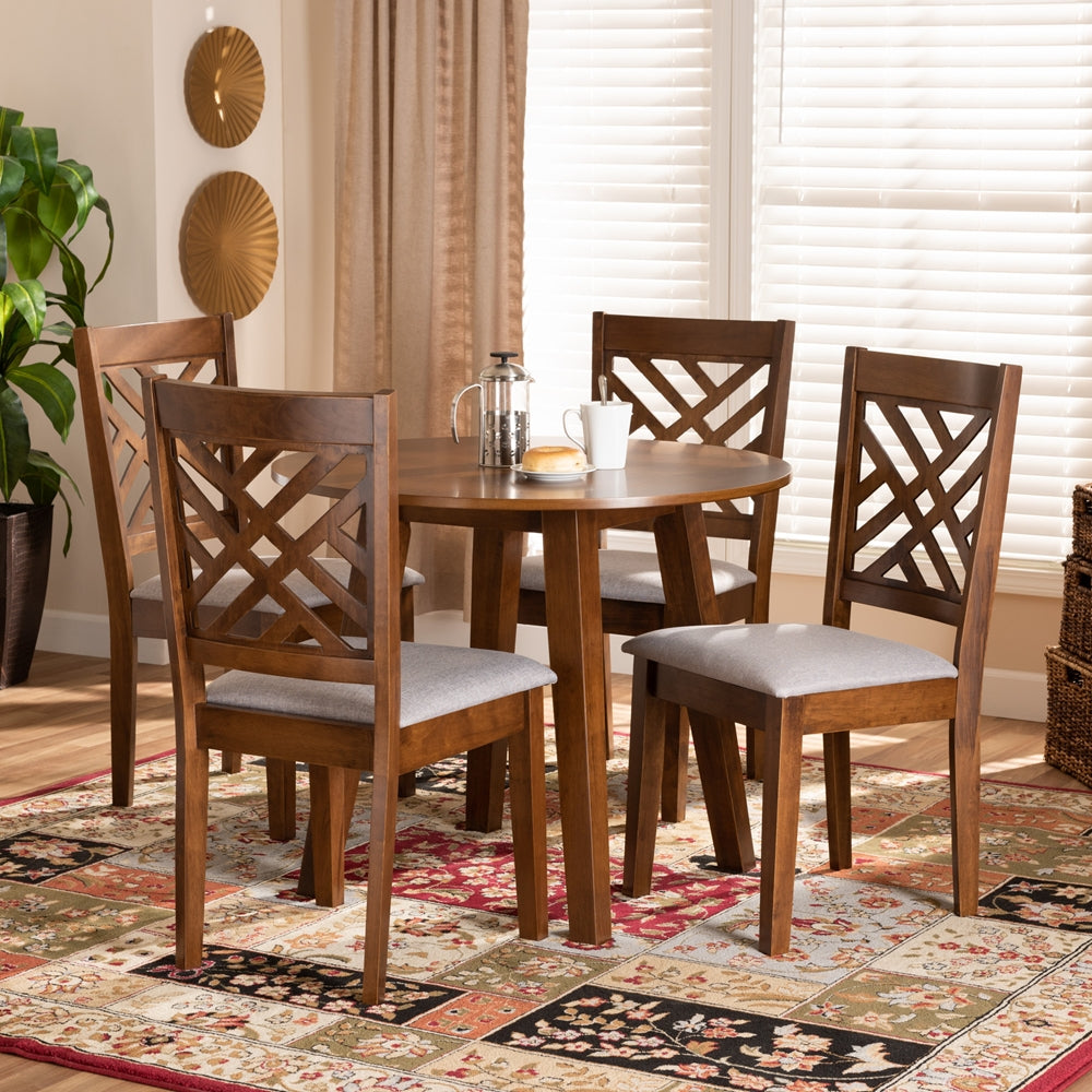 Lilly Modern and Contemporary Grey Fabric Upholstered and Walnut Brown Finished Wood 5-Piece Dining Set