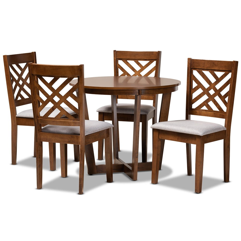 Alena Modern and Contemporary Grey Fabric Upholstered and Walnut Brown Finished Wood 5-Piece Dining Set