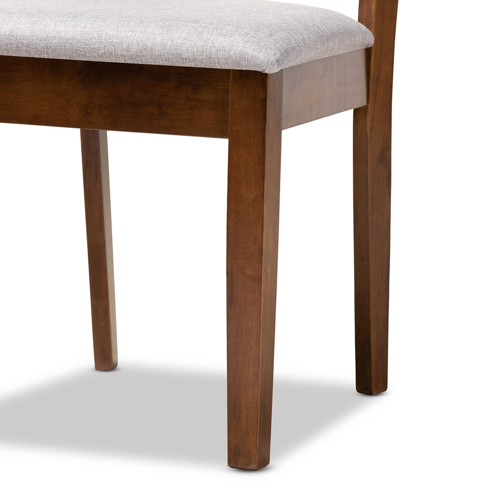Gustavo Modern and Contemporary Grey Fabric Upholstered and Walnut Brown Finished Wood 6-Piece Dining Set