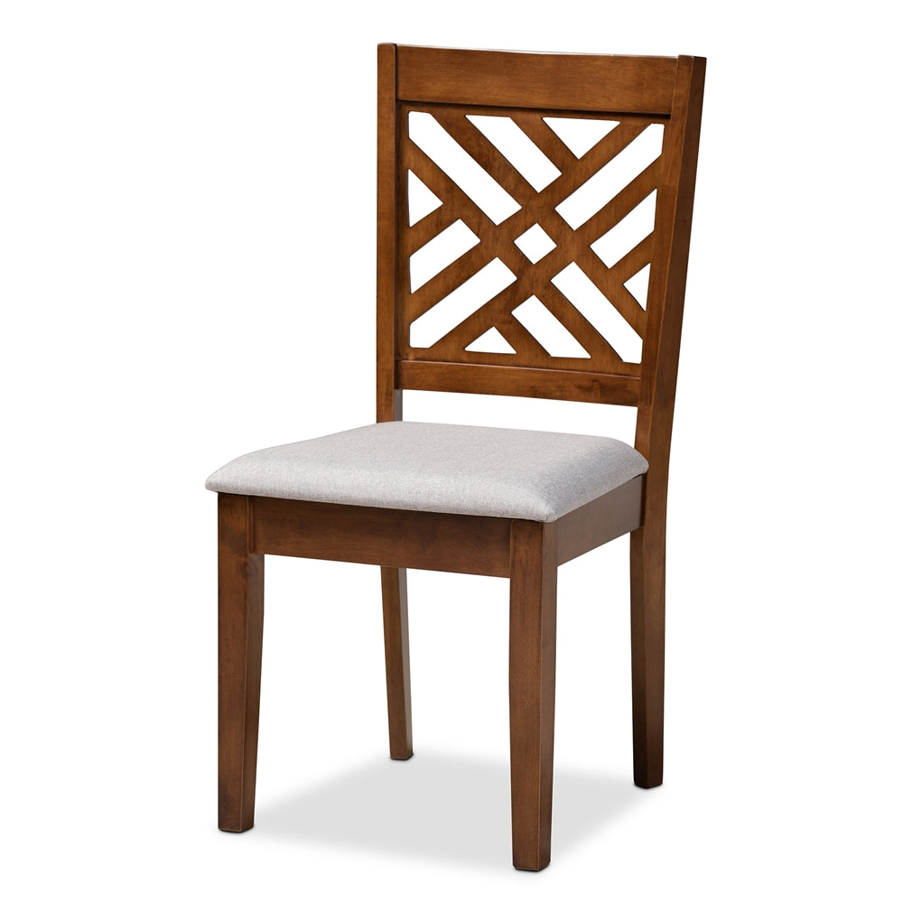 Caron Modern and Contemporary Grey Fabric Upholstered Walnut Brown Finished Wood 5-Piece Dining Set