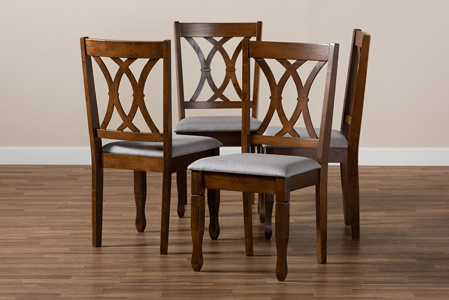 Augustine Modern and Contemporary Grey Fabric Upholstered and Walnut Brown Finished Wood 4-Piece Dining Chair Set Set