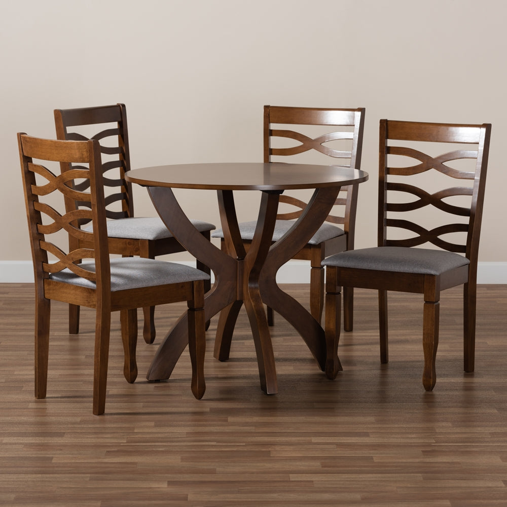 Aspen Modern and Contemporary Grey Fabric Upholstered and Walnut Brown Finished Wood 5-Piece Dining Set