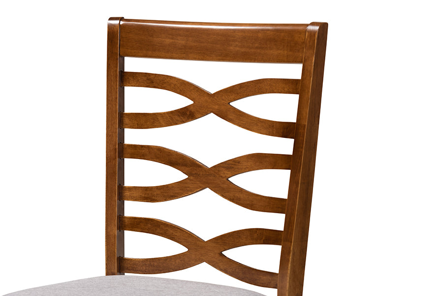 Elijah Modern and Contemporary Grey Fabric Upholstered and Walnut Brown Finished Wood 4-Piece Dining Chair Set