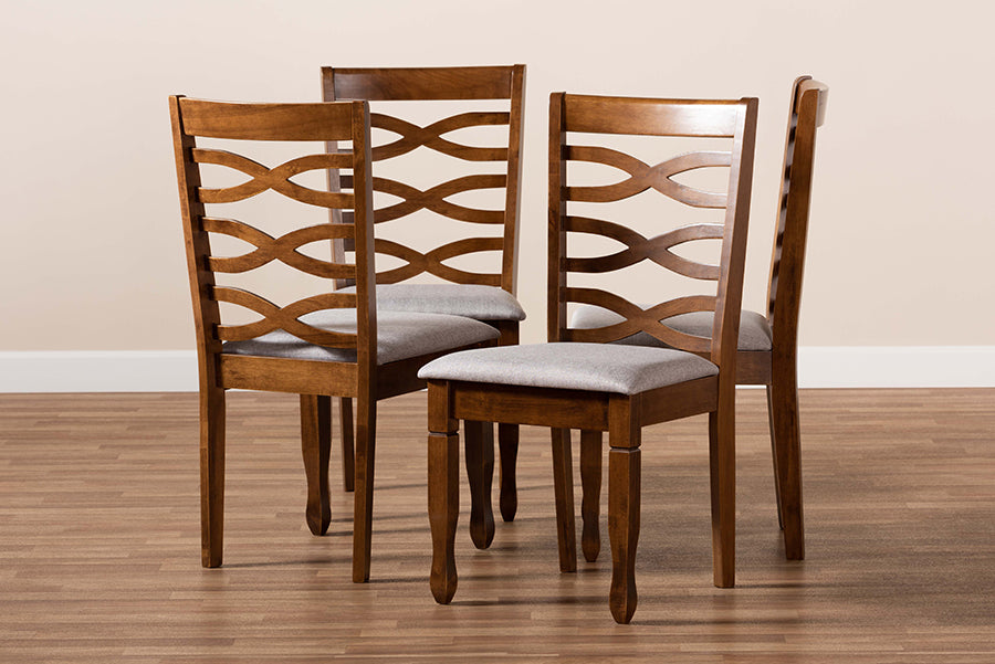 Elijah Modern and Contemporary Grey Fabric Upholstered and Walnut Brown Finished Wood 4-Piece Dining Chair Set