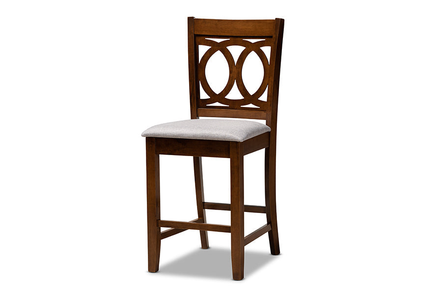 Lenoir Modern and Contemporary Grey Fabric Upholstered Walnut Brown Finished 5-Piece Wood Pub Set