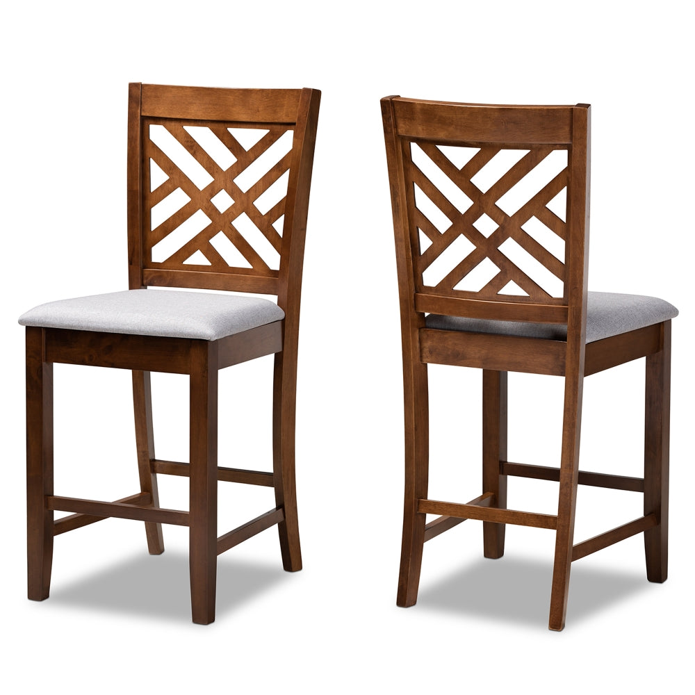 Caron Modern and Contemporary Grey Fabric Upholstered Walnut Brown Finished 2-Piece Wood Counter Height Pub Chair Set Set