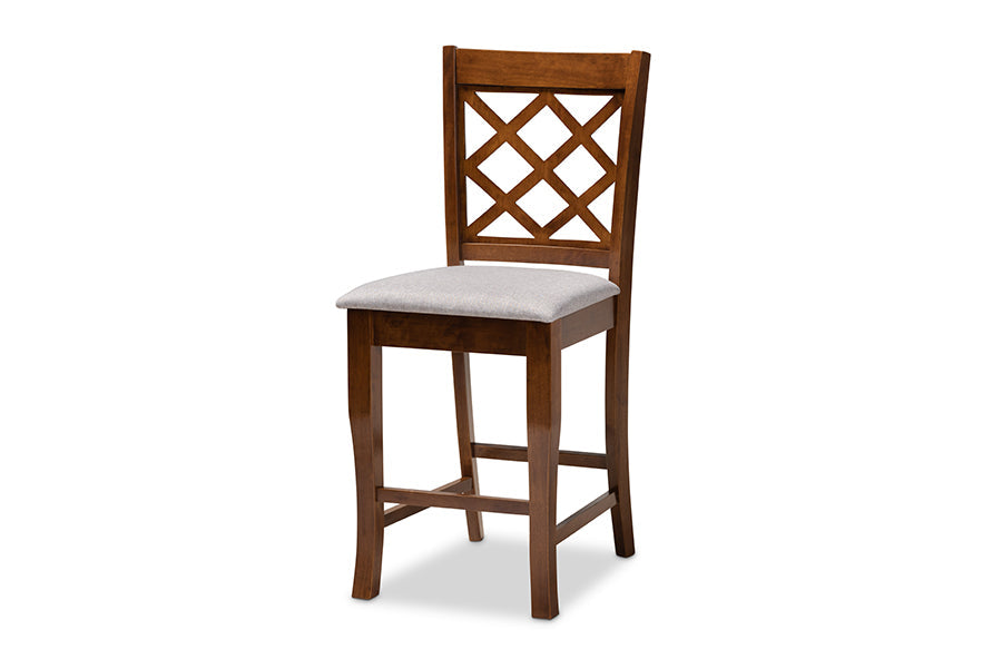 Alora Modern and Contemporary Grey Fabric Upholstered Walnut Brown Finished 5-Piece Wood Pub Set