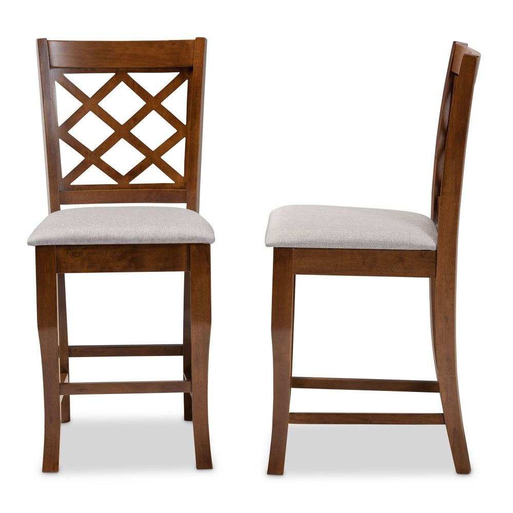 Aria Modern and Contemporary Grey Fabric Upholstered and Walnut Brown Finished Wood 2-Piece Counter Height Pub Chair Set