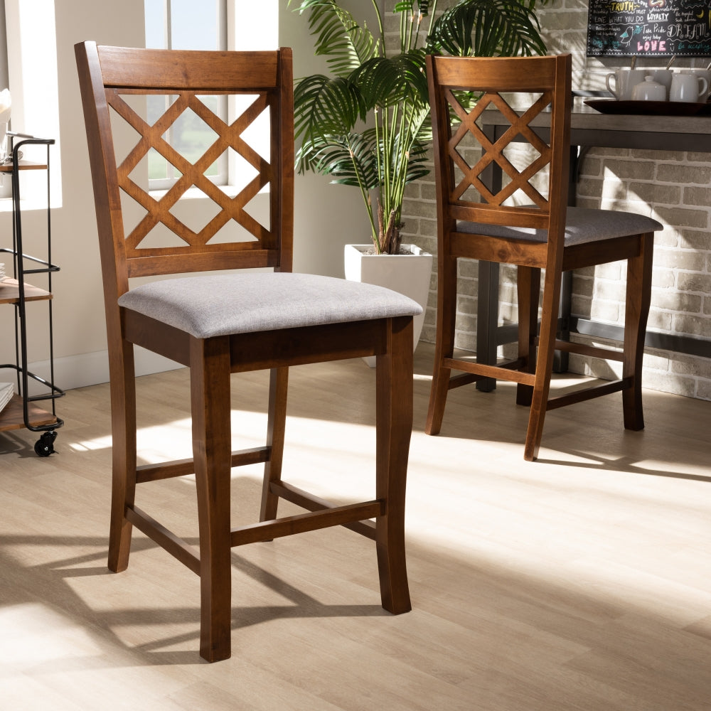 Aria Modern and Contemporary Grey Fabric Upholstered and Walnut Brown Finished Wood 2-Piece Counter Height Pub Chair Set