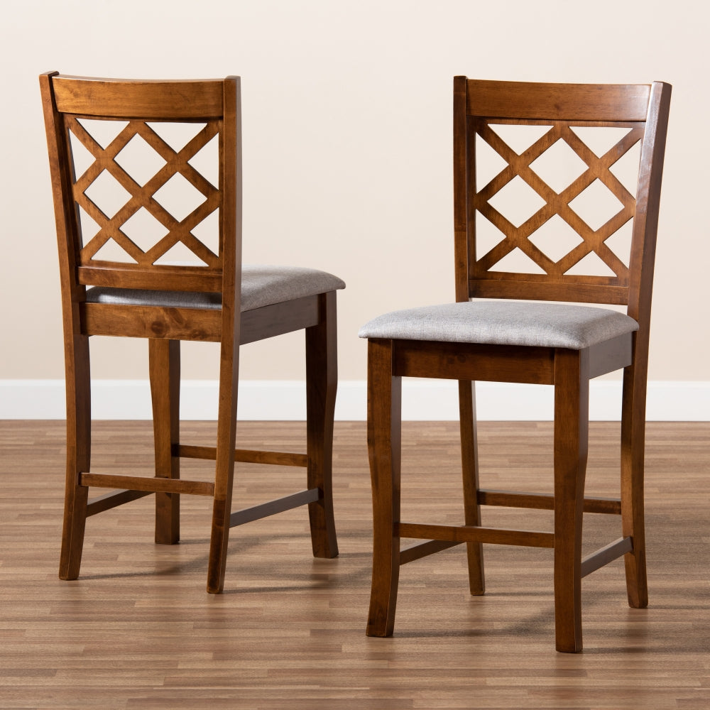 Aria Modern and Contemporary Grey Fabric Upholstered and Walnut Brown Finished Wood 2-Piece Counter Height Pub Chair Set