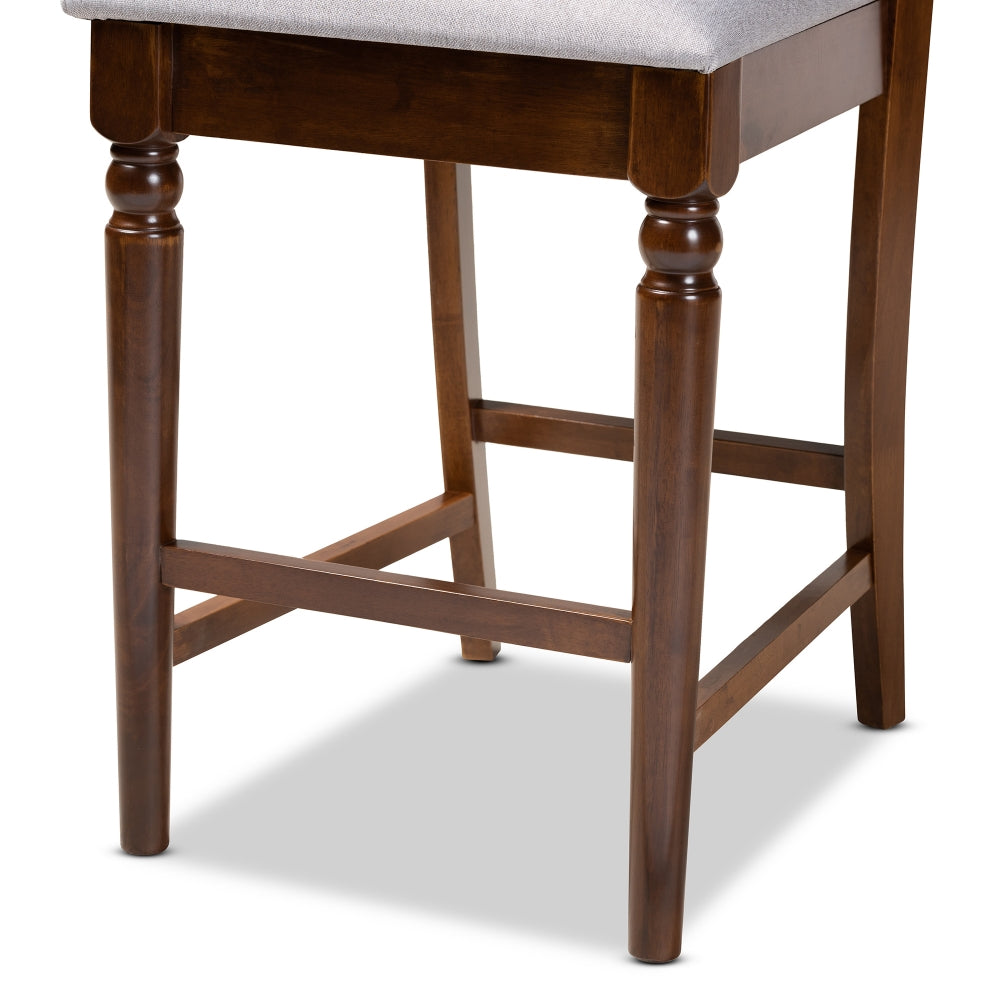 Oscar Modern and Contemporary Grey Fabric Upholstered and Walnut Brown Finished Wood 2-Piece Counter Height Pub Chair Set