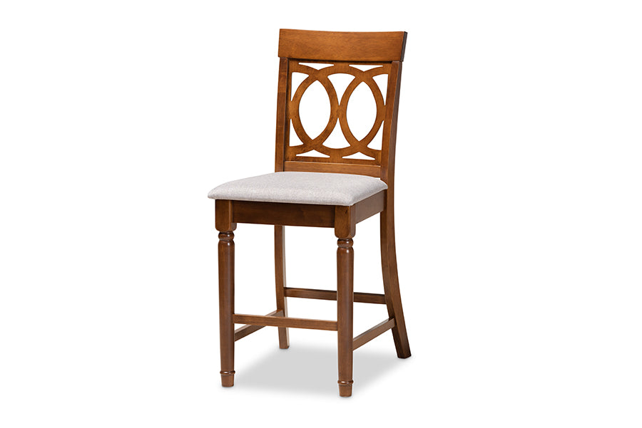 Verina Modern and Contemporary Grey Fabric Upholstered Walnut Brown Finished 5-Piece Wood Pub Set