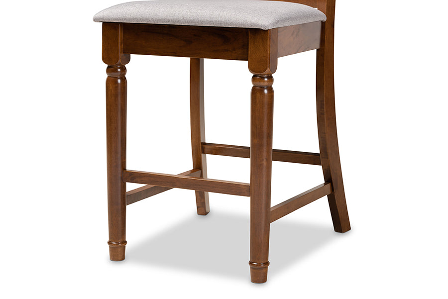 Verina Modern and Contemporary Grey Fabric Upholstered Walnut Brown Finished 5-Piece Wood Pub Set