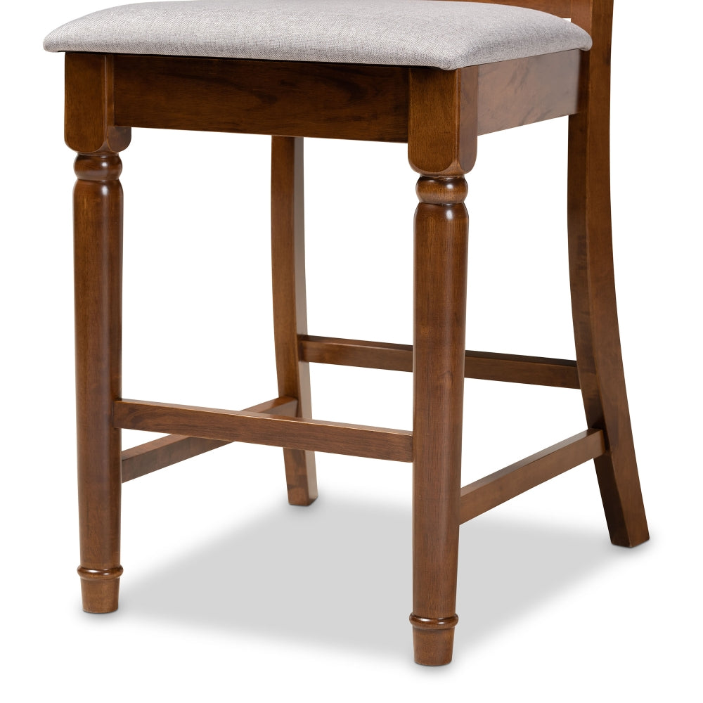 Violet Modern and Contemporary Grey Fabric Upholstered and Walnut Brown Finished Wood 2-Piece Counter Height Pub Chair Set