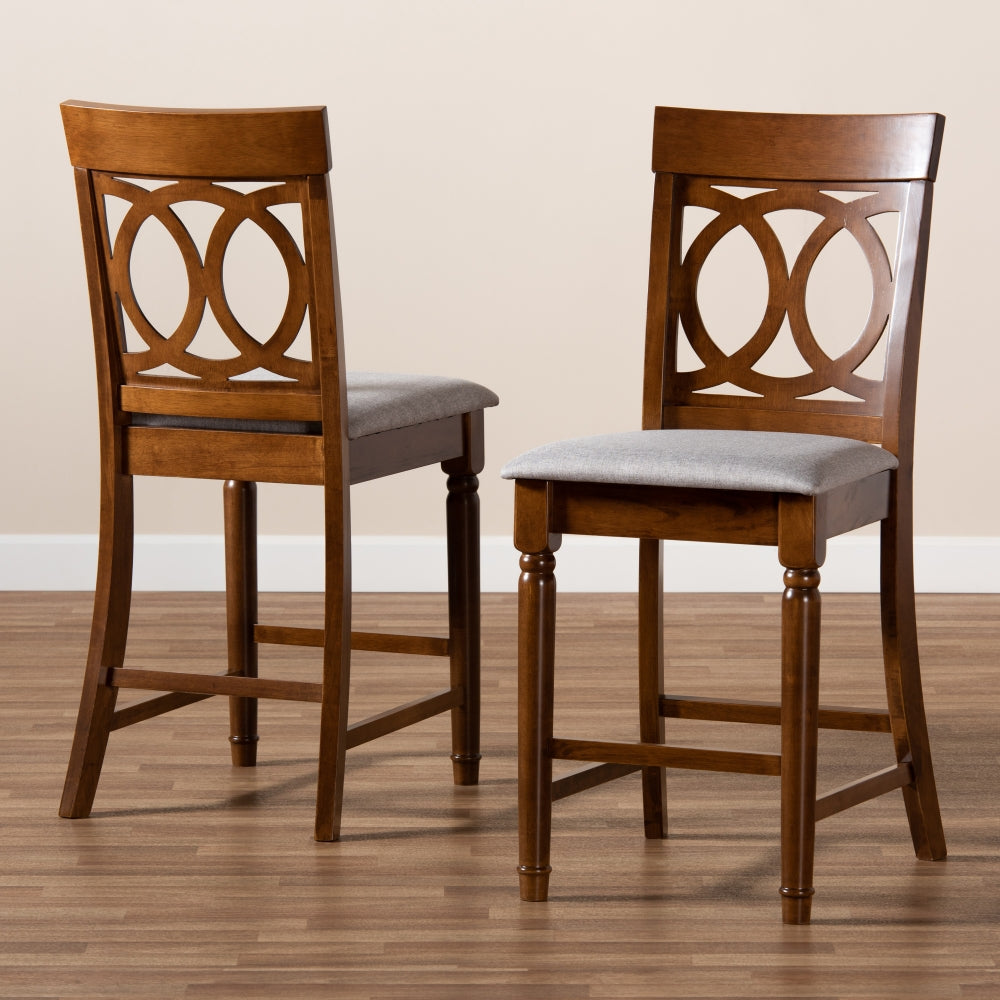 Violet Modern and Contemporary Grey Fabric Upholstered and Walnut Brown Finished Wood 2-Piece Counter Height Pub Chair Set