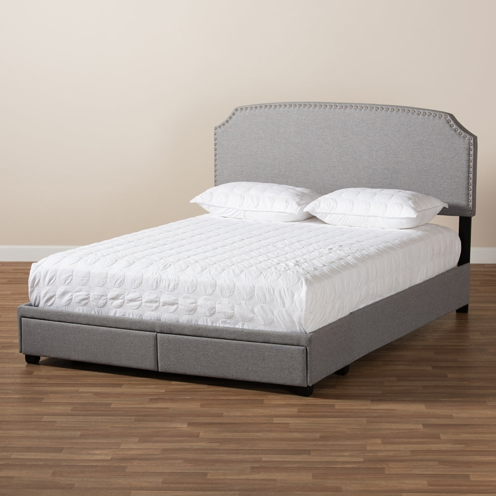 Larese Light Grey Fabric Upholstered 2-Drawer King Size Platform Storage Bed