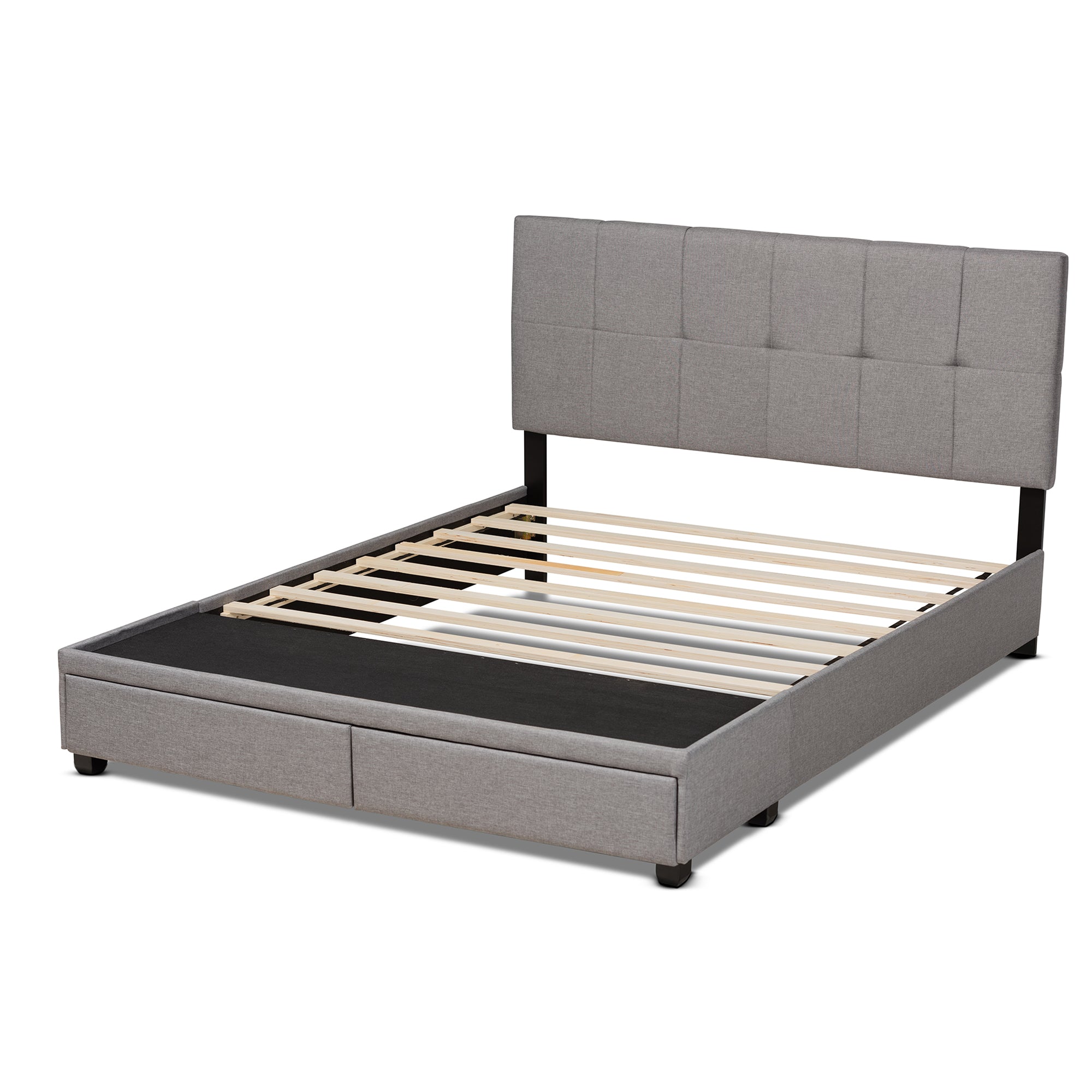 Netti Light Grey Fabric Upholstered 2-Drawer Queen Size Platform Storage Bed