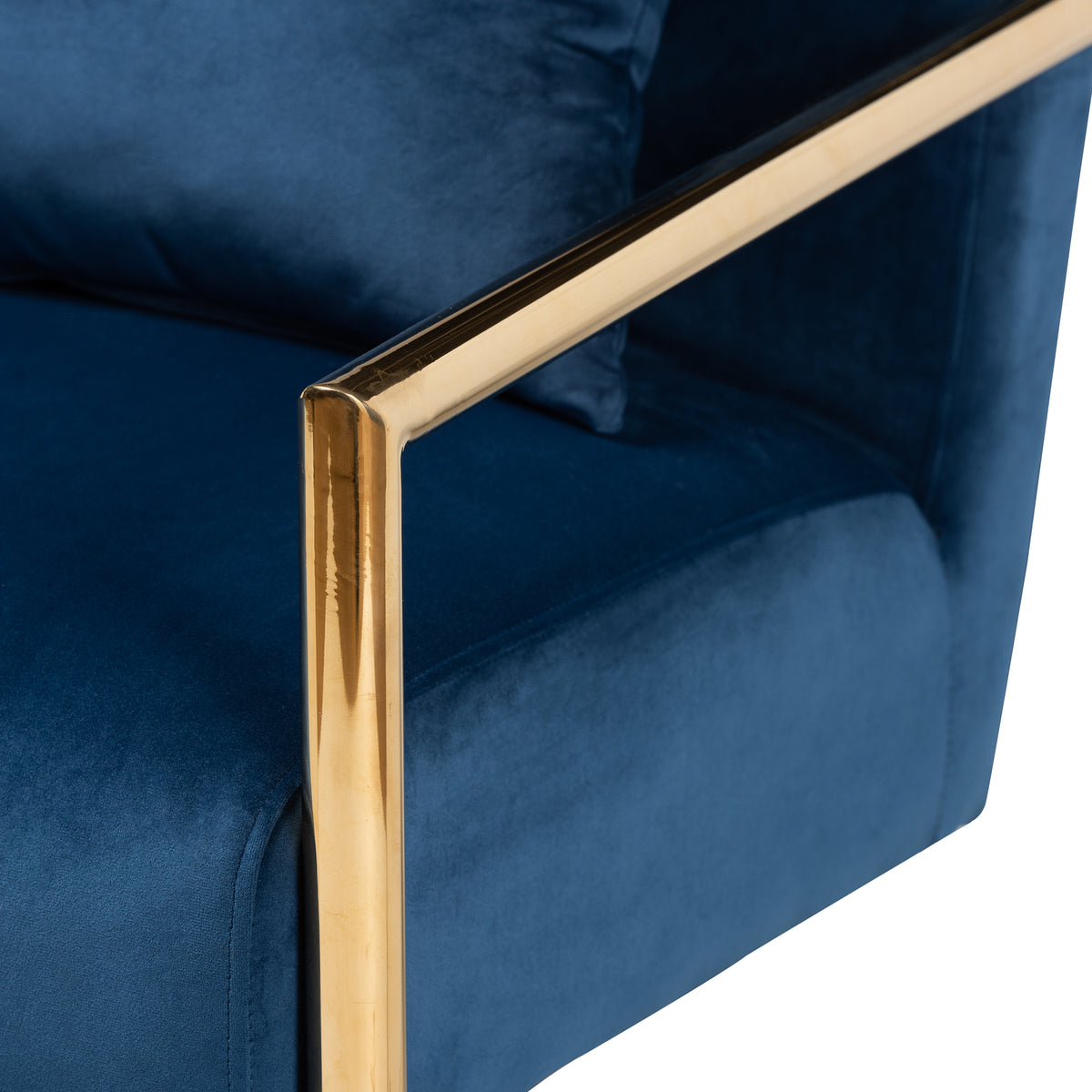 Mira Navy Blue Velvet Fabric Upholstered Gold Finished Metal Lounge Chair