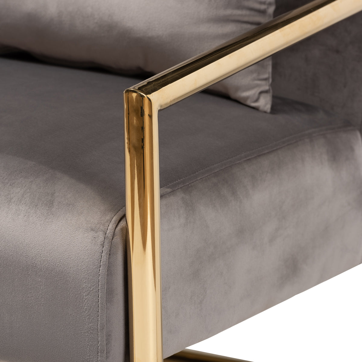 Mira Grey Velvet Fabric Upholstered Gold Finished Metal Lounge Chair