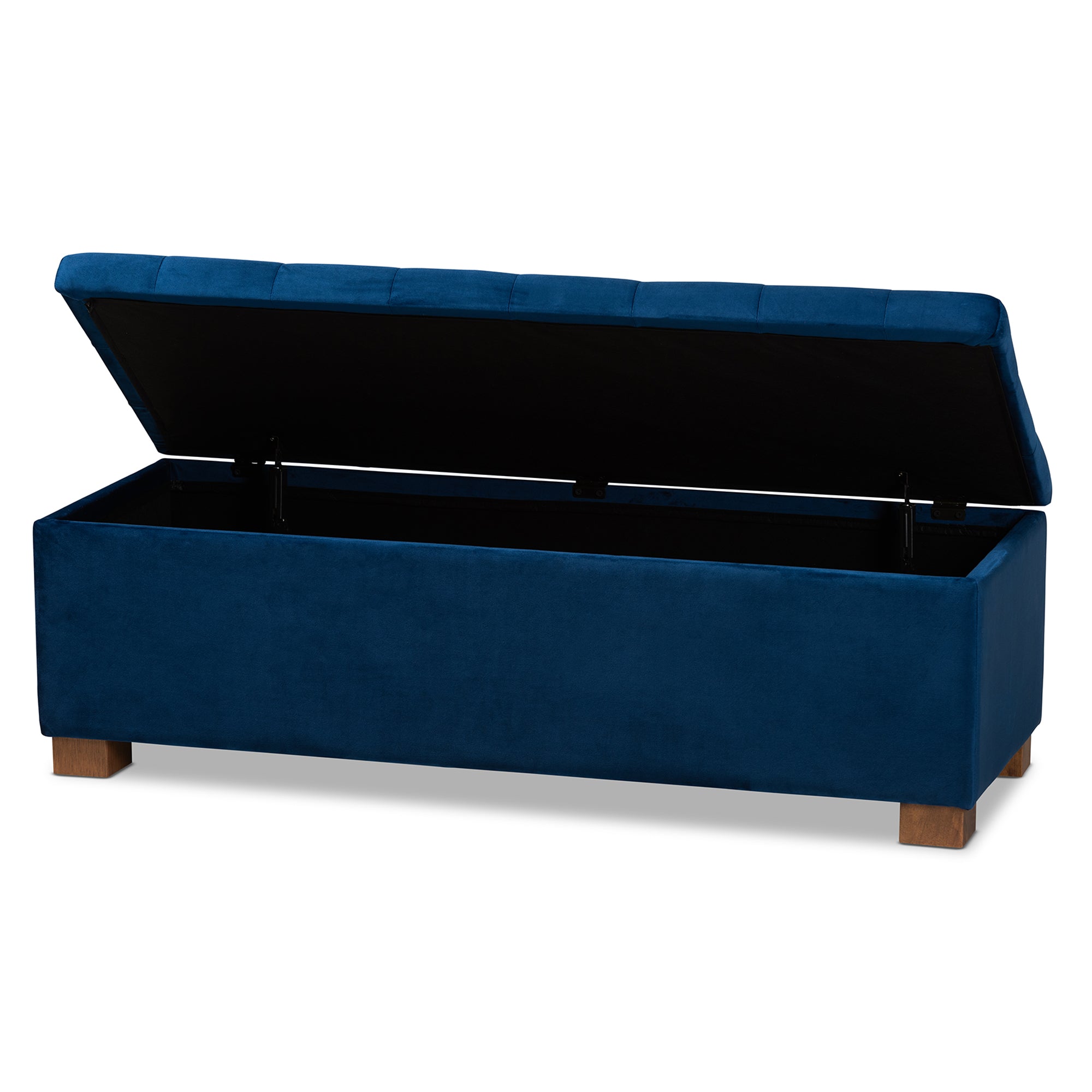Roanoke Modern and Contemporary Navy Blue Velvet Fabric Upholstered Grid-Tufted Storage Ottoman Bench