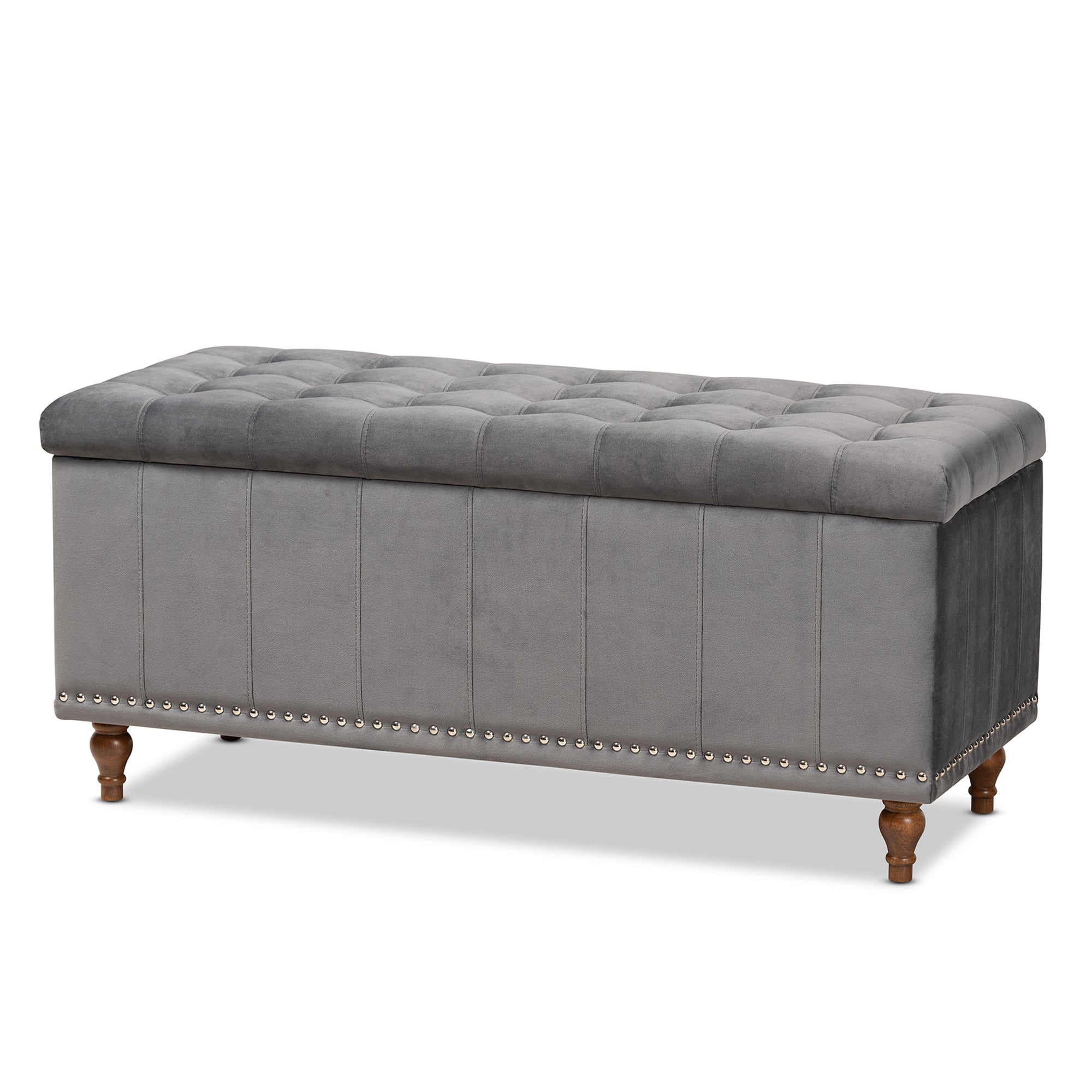 Kaylee Modern and Contemporary Grey Velvet Fabric Upholstered Button-Tufted Storage Ottoman Bench