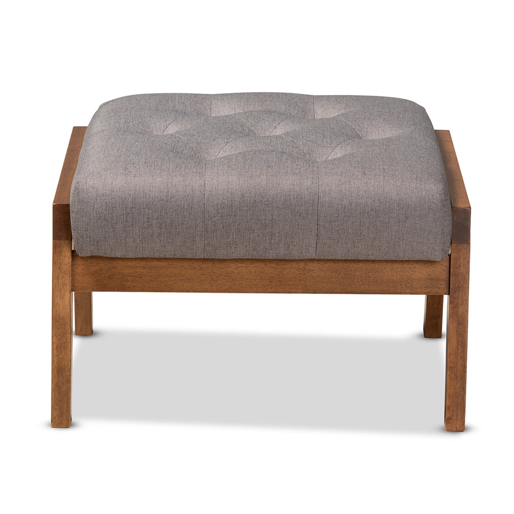 Naeva Mid-Century Modern Grey Fabric Upholstered Walnut Finished Wood Footstool