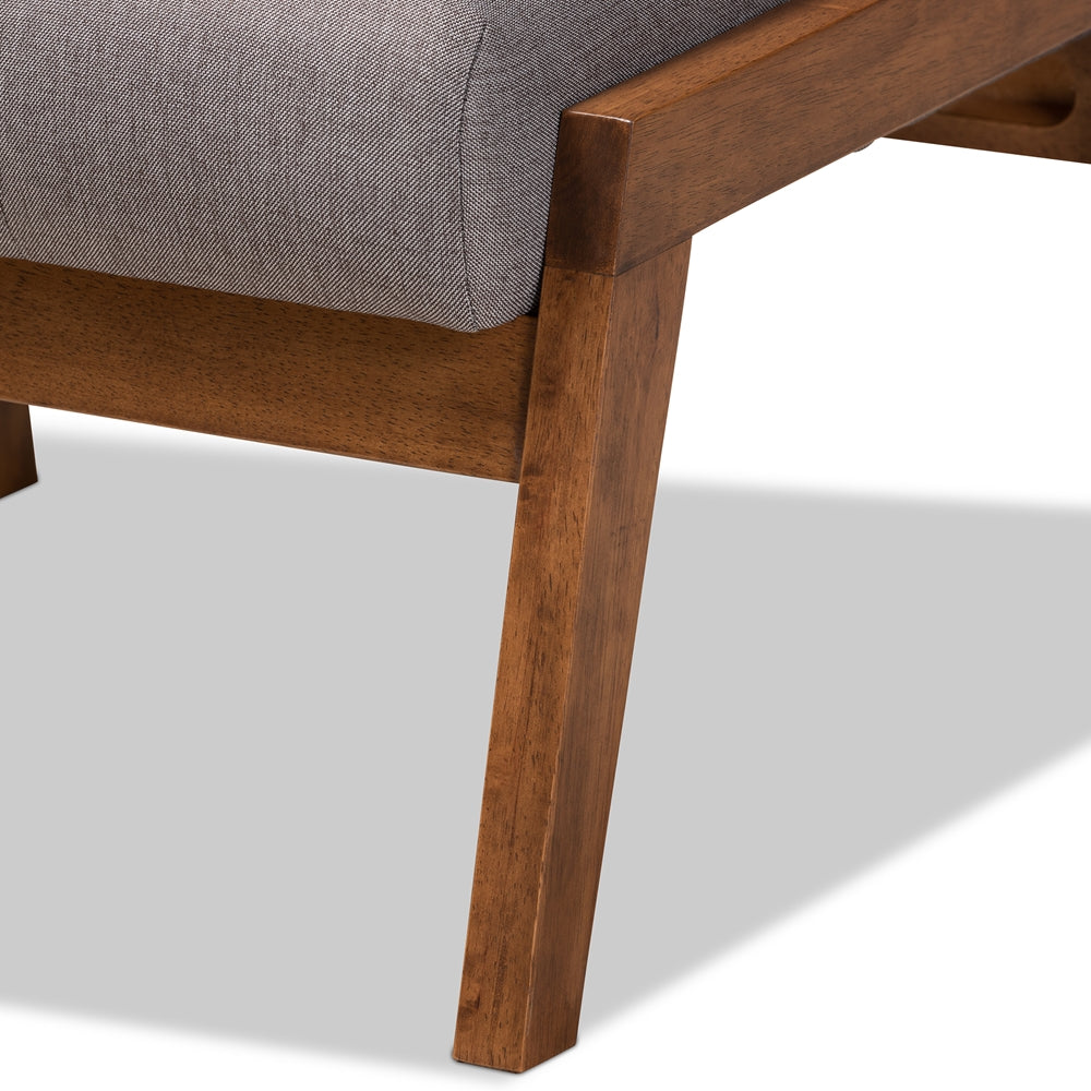Naeva Mid-Century Modern Grey Fabric Upholstered Walnut Finished Wood Footstool