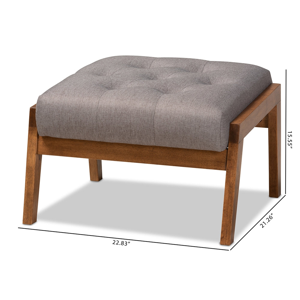Naeva Mid-Century Modern Grey Fabric Upholstered Walnut Finished Wood Footstool