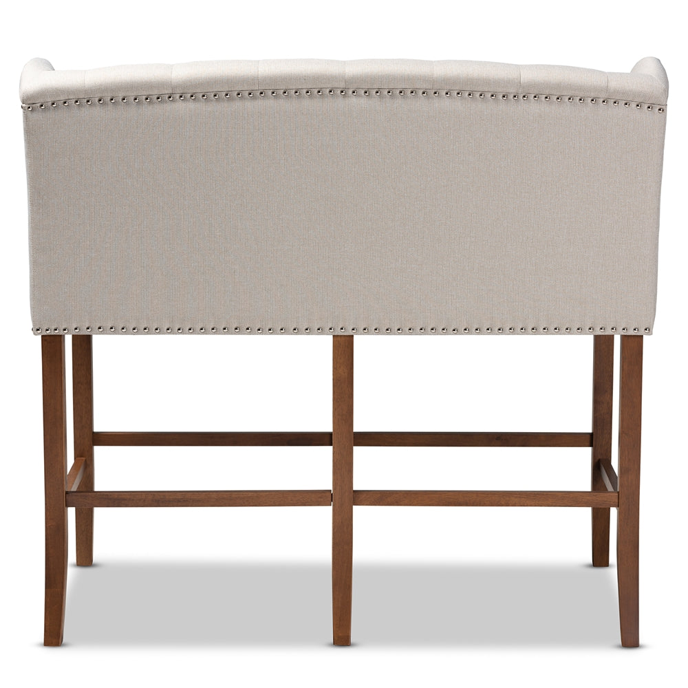 Alira Modern and Contemporary Beige Fabric Upholstered Walnut Finished Wood Button Tufted Bar Stool Bench