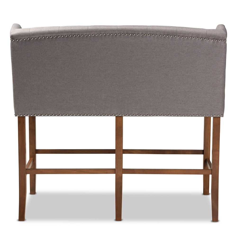Alira Modern and Contemporary Grey Fabric Upholstered Walnut Finished Wood Button Tufted Bar Stool Bench