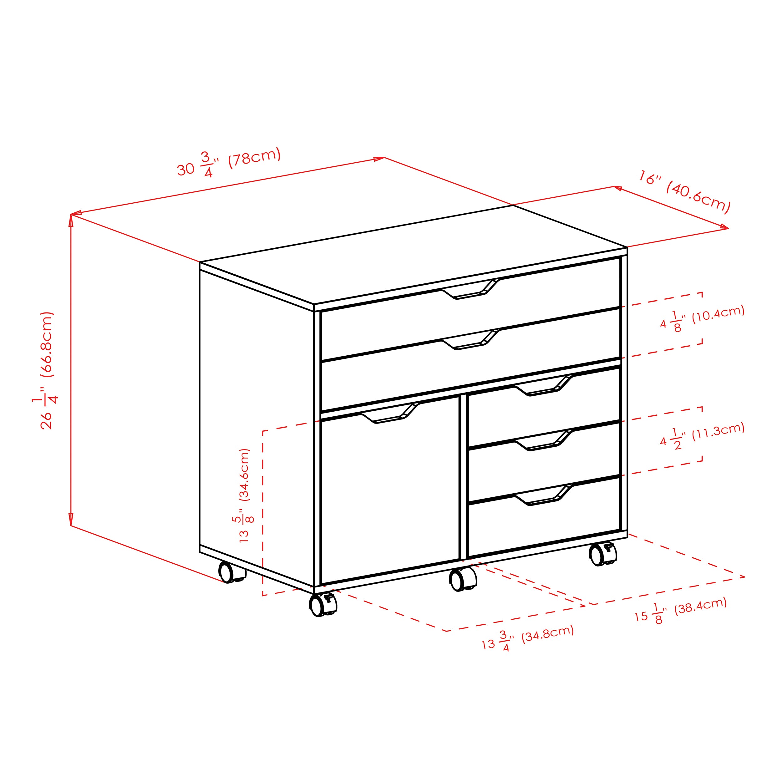 Halifax 3-Section Multi-Storage Mobile Cabinet, Black
