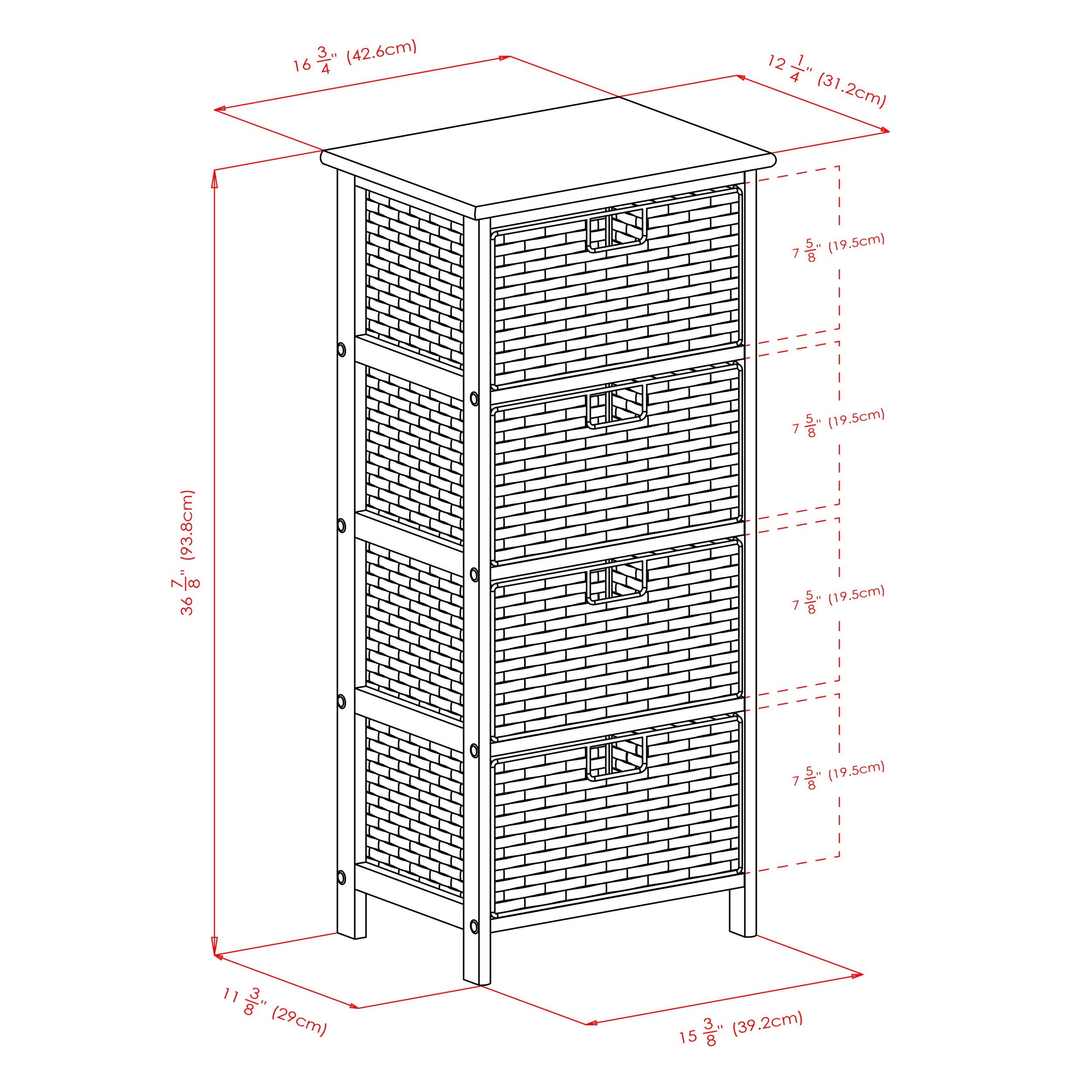 Omaha Storage Rack with 4 Foldable Corn Husk Baskets, Black and Chocolate