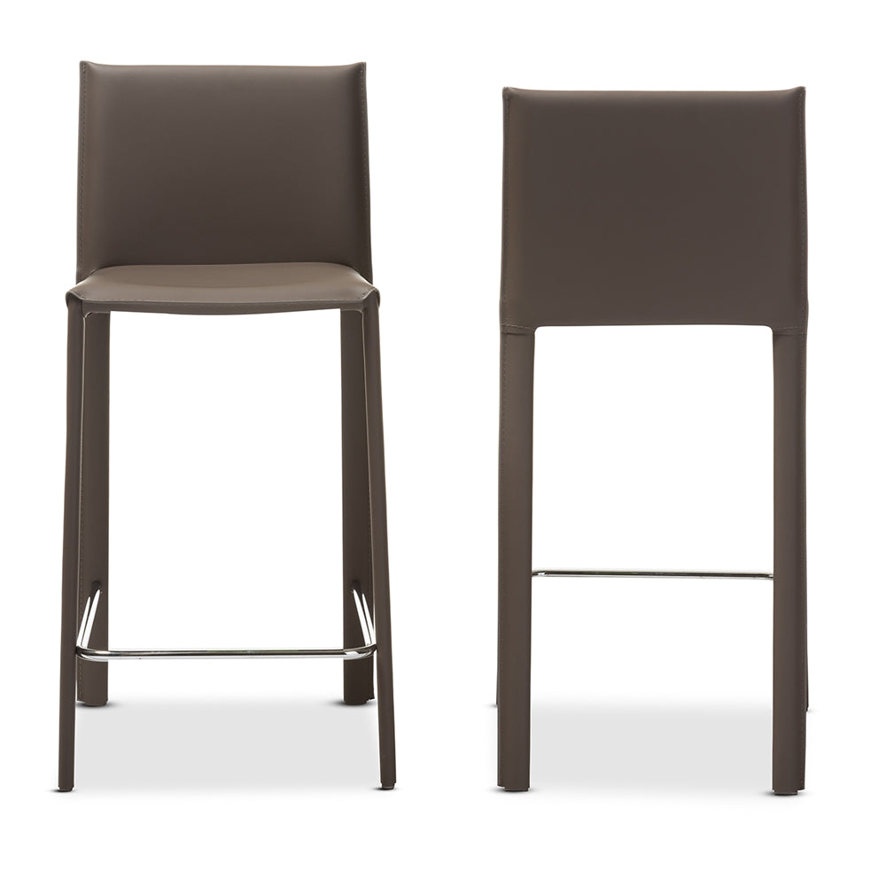 Crawford Modern and Contemporary Taupe Leather Upholstered Counter Height Stool (Set of 2)