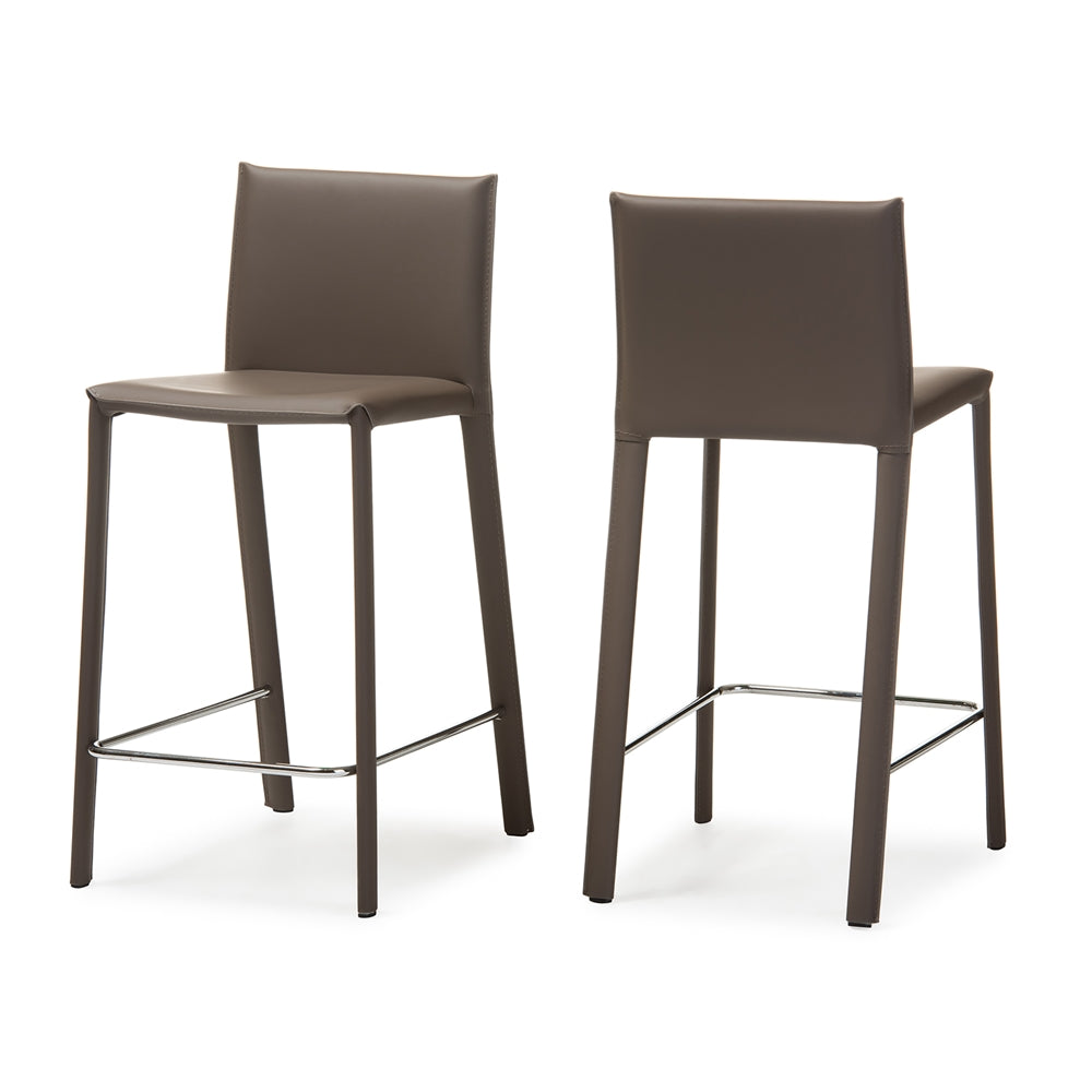 Crawford Modern and Contemporary Taupe Leather Upholstered Counter Height Stool (Set of 2)