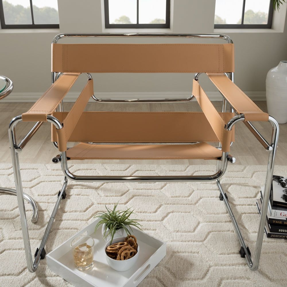 Jericho Tan Leather Mid-Century Modern Accent Chair