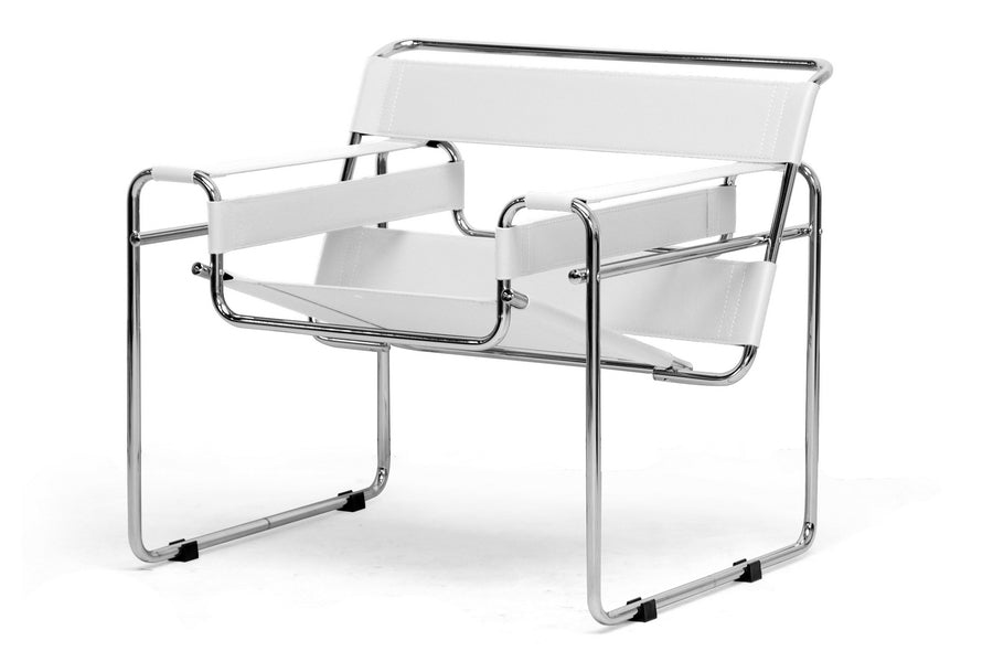 Jericho Cream Leather White Mid-Century Modern Accent Chair