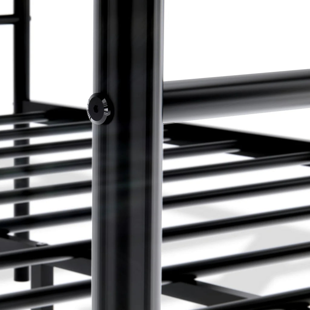 Elodia Nniston Queen Black Metal Canopy Bed – Modern Deluxe Design with Headboard & Footboard