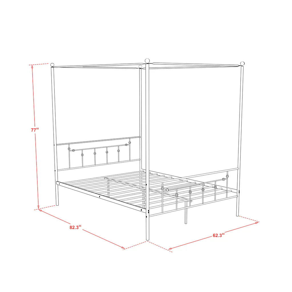 Canopy Anniston Queen White Metal Canopy Bed – Luxurious Style with Headboard & Footboard
